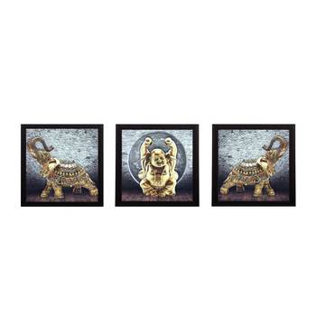Set Of 3 Buddha and Elephant Satin Matt Texture UV Art Painting 1