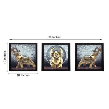 Set Of 3 Buddha and Elephant Satin Matt Texture UV Art Painting 2