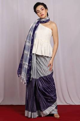 Royal blue woven Ikat Saree With Blouse 1