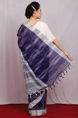 Royal blue woven Ikat Saree With Blouse 3