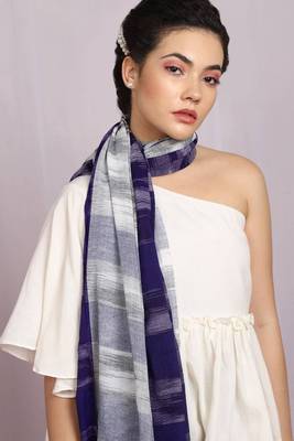 Royal blue woven Ikat Saree With Blouse 4