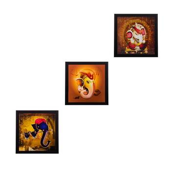 Set Of 3 Lord Ganesha Satin Matt Texture UV Art Painting 1