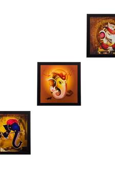 Set Of 3 Lord Ganesha Satin Matt Texture UV Art Painting