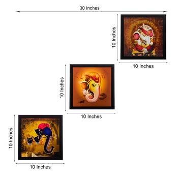 Set Of 3 Lord Ganesha Satin Matt Texture UV Art Painting 3