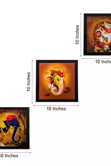 Set Of 3 Lord Ganesha Satin Matt Texture UV Art Painting