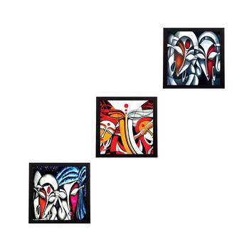 Set Of 3 Abstract Radha Krishna Satin Matt Texture UV Art Painting 1