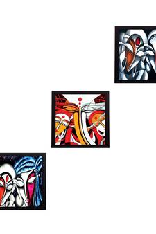 Set Of 3 Abstract Radha Krishna Satin Matt Texture UV Art Painting