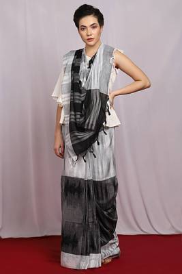 grey handwoven Ikat Saree With Blouse 1