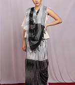 grey handwoven Ikat Saree With Blouse