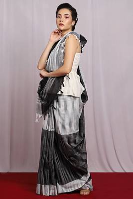 grey handwoven Ikat Saree With Blouse 2