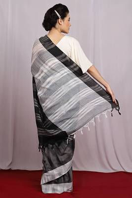 grey handwoven Ikat Saree With Blouse 4