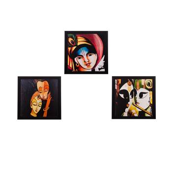 Set Of 3 Radha Krishna Satin Matt Texture UV Art Painting 1