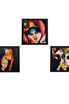 Set Of 3 Radha Krishna Satin Matt Texture UV Art Painting