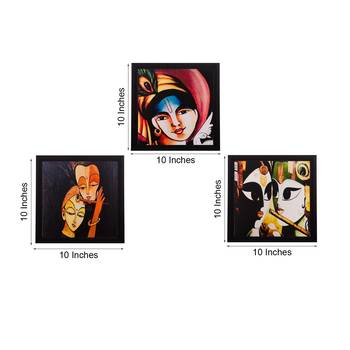 Set Of 3 Radha Krishna Satin Matt Texture UV Art Painting 3