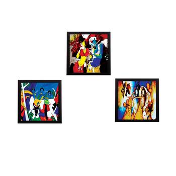 Set Of 3 Abstract Radha Krishna Satin Matt Texture UV Art Painting 1
