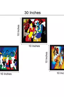 Set Of 3 Abstract Radha Krishna Satin Matt Texture UV Art Painting