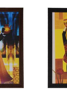 Set of 2 Village Lady Satin Matt Texture UV Art Painting
