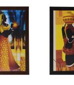 Set of 2 Village Lady Satin Matt Texture UV Art Painting