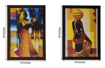 Set of 2 Village Lady Satin Matt Texture UV Art Painting 2