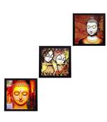 Set Of 3 Radha Krishna and Buddha Satin Matt Texture UV Art Painting