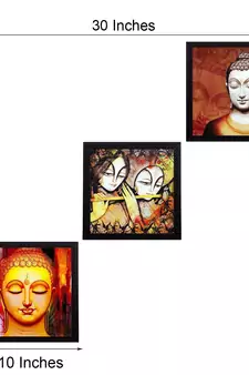 Set Of 3 Radha Krishna and Buddha Satin Matt Texture UV Art Painting