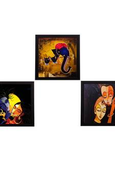 Set Of 3 Radha Krishna and Ganesha Satin Matt Texture UV Art Painting