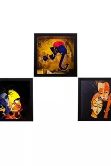 Set Of 3 Radha Krishna and Ganesha Satin Matt Texture UV Art Painting