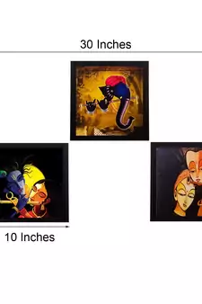Set Of 3 Radha Krishna and Ganesha Satin Matt Texture UV Art Painting