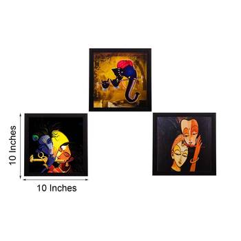 Set Of 3 Radha Krishna and Ganesha Satin Matt Texture UV Art Painting 3