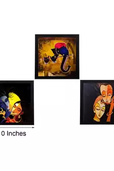 Set Of 3 Radha Krishna and Ganesha Satin Matt Texture UV Art Painting