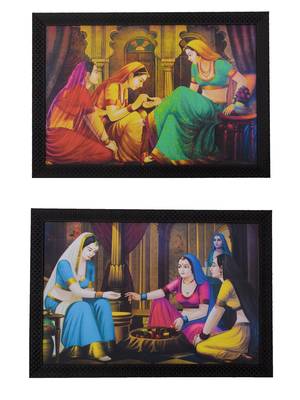 Set of 2 Village Scene Satin Matt Texture UV Art Painting 1