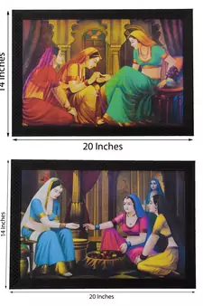 Set of 2 Village Scene Satin Matt Texture UV Art Painting