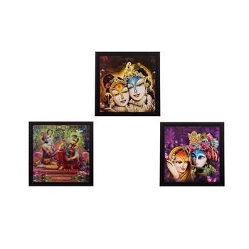 Set Of 3 Radha Krishna Satin Matt Texture UV Art Painting 1
