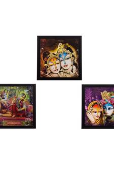 Set Of 3 Radha Krishna Satin Matt Texture UV Art Painting