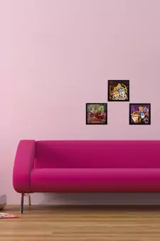 Set Of 3 Radha Krishna Satin Matt Texture UV Art Painting