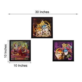 Set Of 3 Radha Krishna Satin Matt Texture UV Art Painting 3