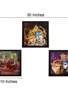 Set Of 3 Radha Krishna Satin Matt Texture UV Art Painting