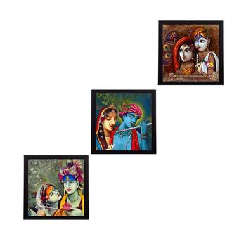 Set Of 3 Radha Krishna Satin Matt Texture UV Art Painting 1