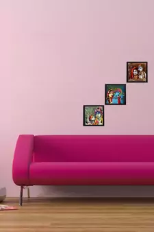 Set Of 3 Radha Krishna Satin Matt Texture UV Art Painting