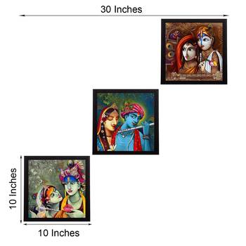 Set Of 3 Radha Krishna Satin Matt Texture UV Art Painting 3
