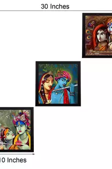 Set Of 3 Radha Krishna Satin Matt Texture UV Art Painting