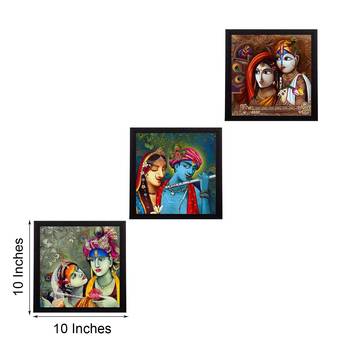 Set Of 3 Radha Krishna Satin Matt Texture UV Art Painting 4