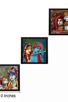Set Of 3 Radha Krishna Satin Matt Texture UV Art Painting