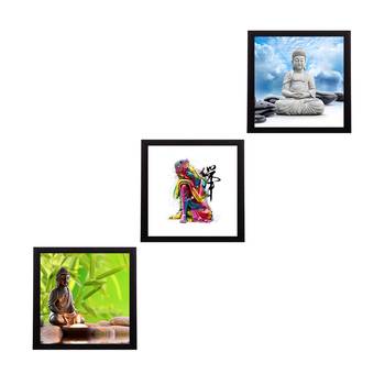Set Of 3 Meditating Buddha Satin Matt Texture UV Art Painting 1