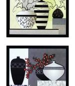 Set of 2 Botanical Pots Satin Matt Texture UV Art Painting