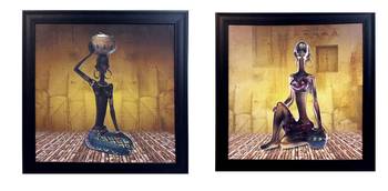 Set of 2 Tribal Women Satin Matt Texture UV Art Painting 1