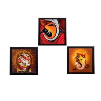 Set Of 3 Lord Ganesha Satin Matt Texture UV Art Painting 1
