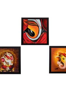 Set Of 3 Lord Ganesha Satin Matt Texture UV Art Painting