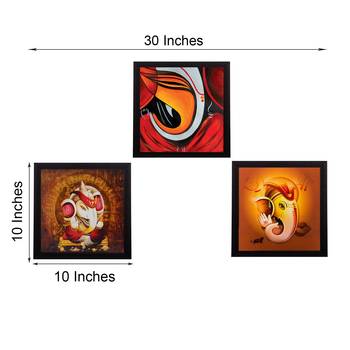 Set Of 3 Lord Ganesha Satin Matt Texture UV Art Painting 3