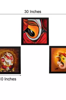 Set Of 3 Lord Ganesha Satin Matt Texture UV Art Painting